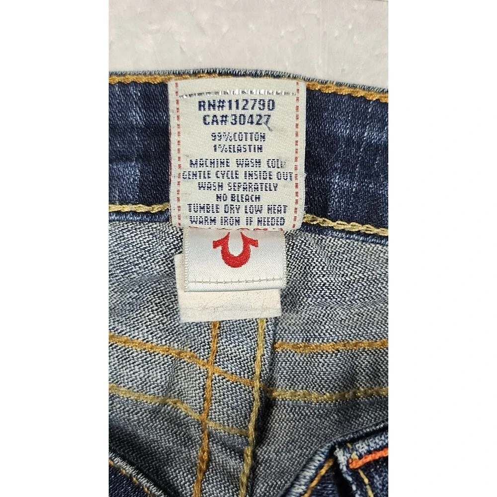 True Religion Cut-Off Bobby Shorts Mens 32 Blue Acid Wash Dark Denim Y2K